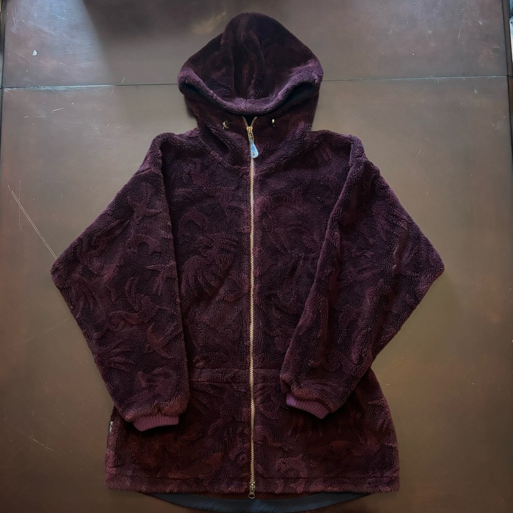 Vintage Columbia Purple Textured Sherpa Fleece Long Line Hooded Jacket Small USA
